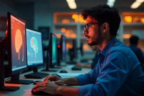 Student study human brain