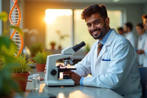 M.Sc. Biotechnology student conducting lab research.
